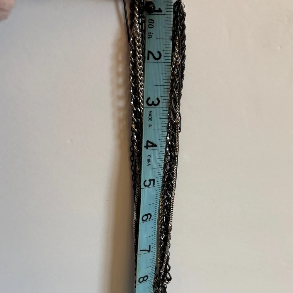 Express Gunmetal Layered Cross Necklace Pavé Statement Chains Y2K - Picture 6 of 7